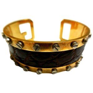 Dolce and Gabbana Brown Croc Gold Tone Cuff